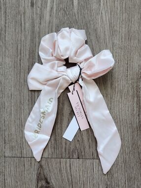 Victoria's Secret PINK Satin Bow Scrunchie with Gold 'BRIDESMAID' Accent
